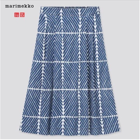 Marimekko and Uniqlo collab light blue and white denim A line midi skirt NWT - Picture 1 of 12